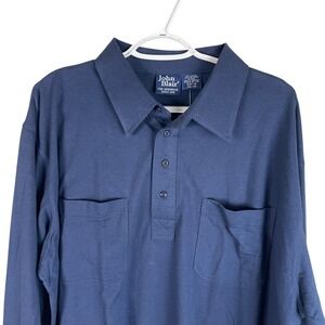 NEW Vtg John Blair‎ Mens Polo Shirt 2XL Blue L/S Stretch Pockets Cotton Blend